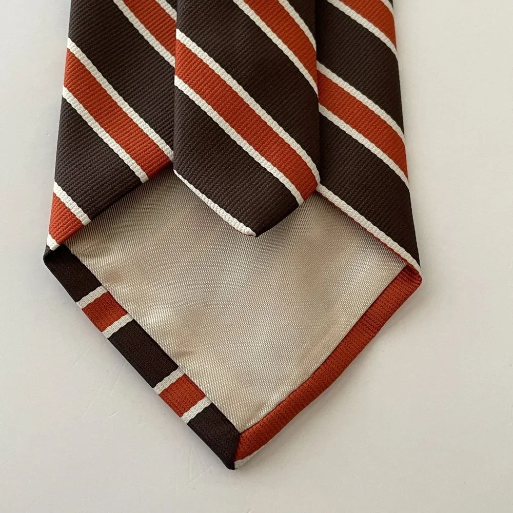 Vintage Kings Lynn Tie Polyester Brown & Cinnamon‎ Striped Necktie Extra Wide